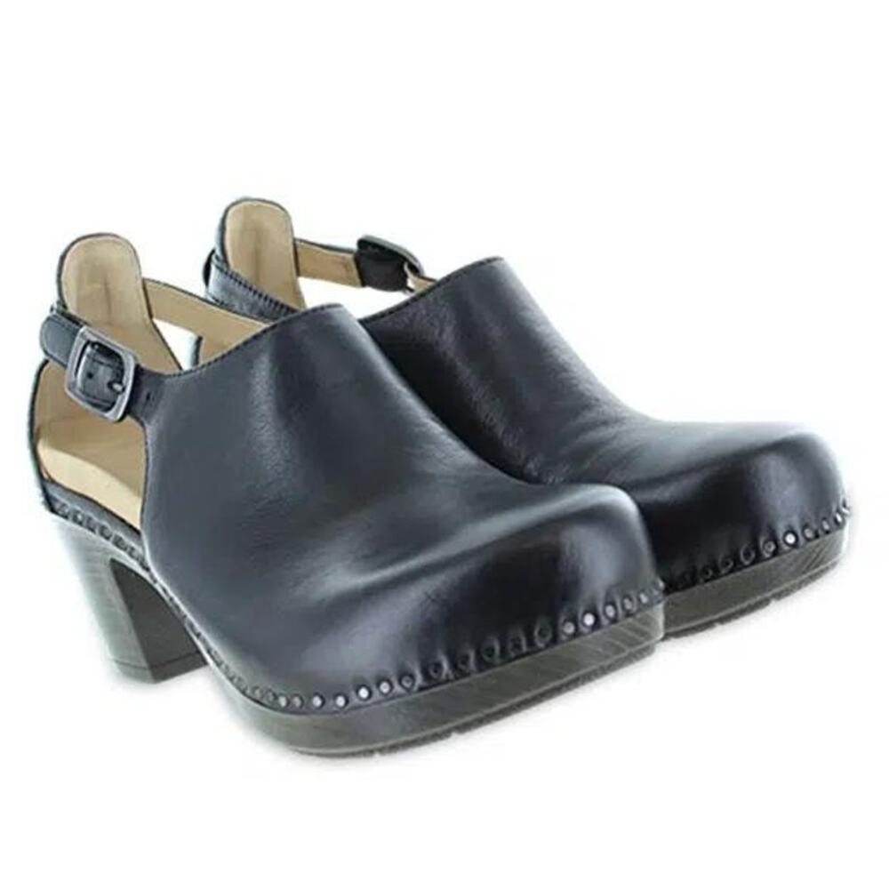 Dansko Sassy Black Leather Heeled Clogs Ankle Strap Women's EU 41 US 10.5-11 - Picture 3 of 16